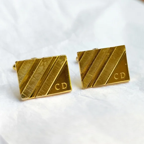 Dior vintage gold tone cufflinks and tie bar matching set - Picture 4 of 16